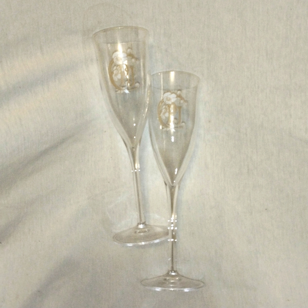 Perrier Jouet Champagne Crystal Glass Flute Belle Époque PJ Logo France Set of 2